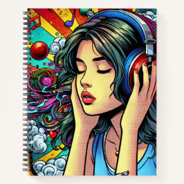 Cuaderno Chica escuchando música sobre audífonos Psicodélic