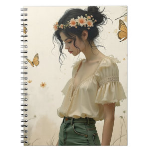 Cuaderno Chica Etérea con Mariposas en la Naturaleza