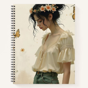Cuaderno Chica Etérea con Mariposas en la Naturaleza