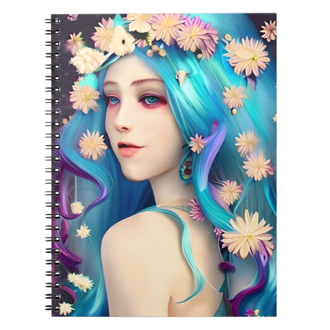 Cuaderno Chica Etérea Hermosa con Flores en su Cabello (Frente)