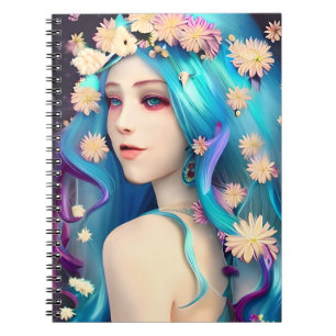 Cuaderno Chica etéreo con flores en el pelo