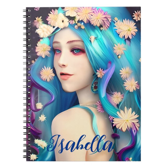 Cuaderno Chica etéreo de bonito con flores personalizadas (Frente)