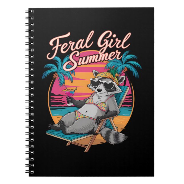 Cuaderno Chica Feral Verano Playa Mapache Divertido (Frente)