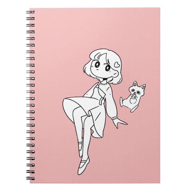 Cuaderno Chica flotante de anime y gato (Frente)