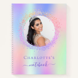 Cuaderno Chica fotográfico de color rosa morado holográfico