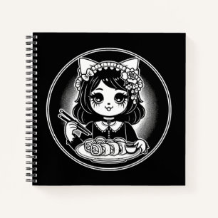 Cuaderno Chica gato lindo comiendo sushi japonés kawaii