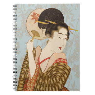 Cuaderno Chica Geisha Japonesa Vintage con Kimono y Abanico