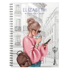 Cuaderno Chica guapa con café y teléfono en París