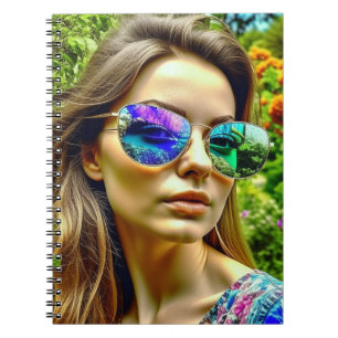 Cuaderno Chica Hermosa con Reflejo de Flores en Gafas de So