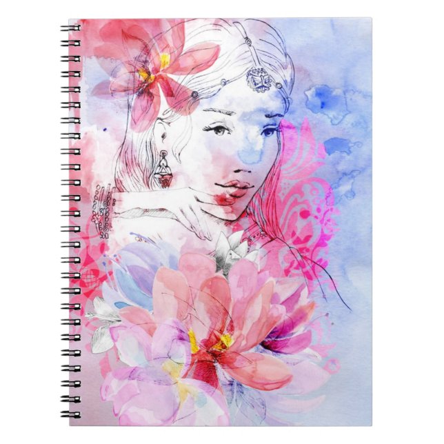 Cuaderno Chica hermoso con un ramo de flores (Frente)