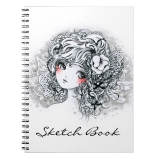 Cuaderno Chica hermoso del animado en blanco y negro