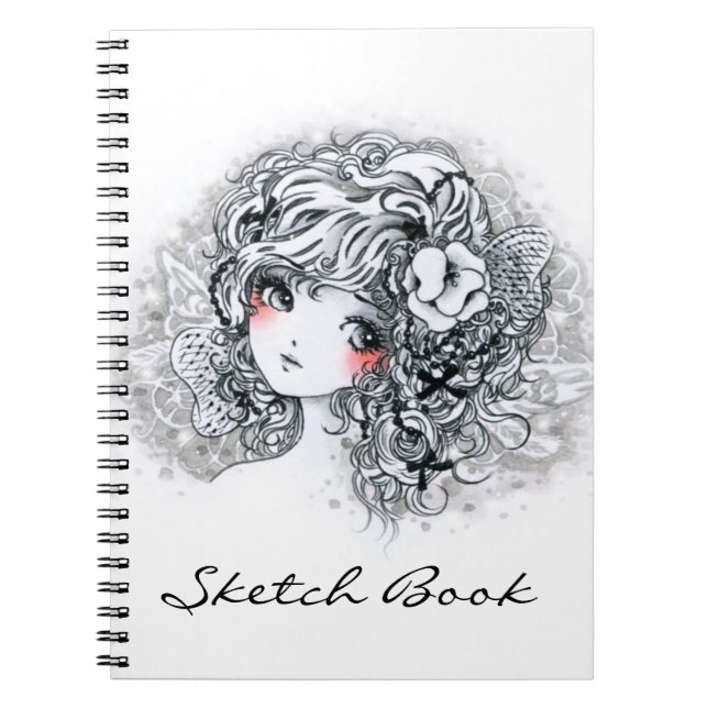 Cuaderno Chica hermoso del animado en blanco y negro (Frente)