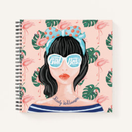 Cuaderno Chica Jefe | Flamingo tropical retro de belleza de