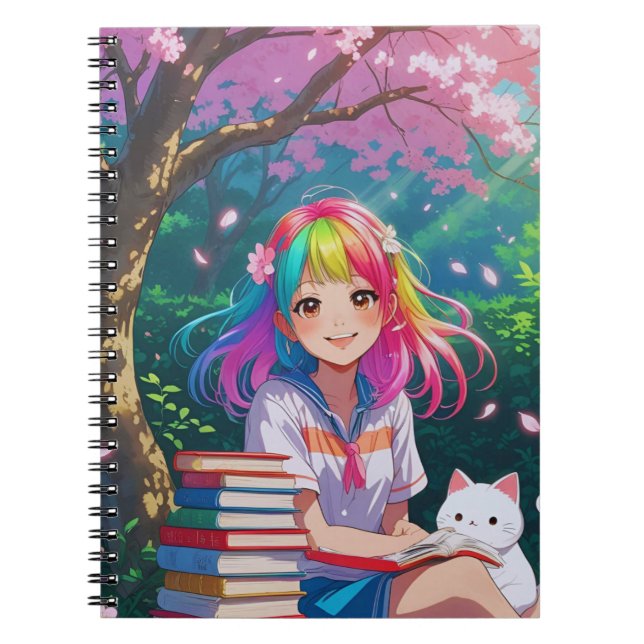 Cuaderno Chica Kawaii de Anime con un Gatito (Frente)