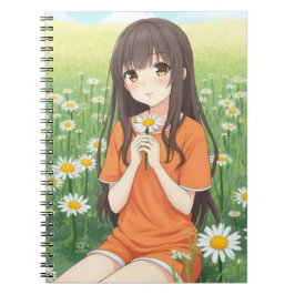 Cuaderno Chica Kawaii de Anime en Jardín de Margaritas