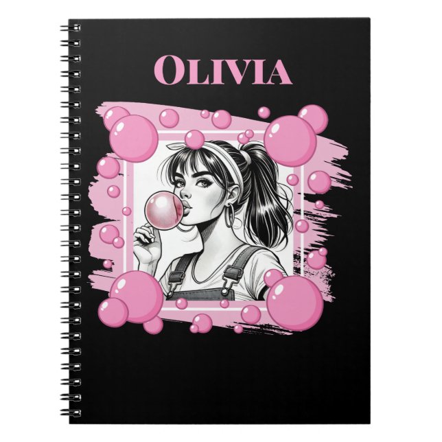 Cuaderno Chica linda y burbuja, diversión de cómic, persona (Frente)