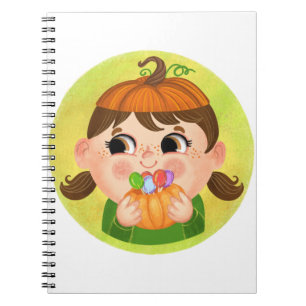Cuaderno Chica lindo con disfraz de Halloween de calabaza