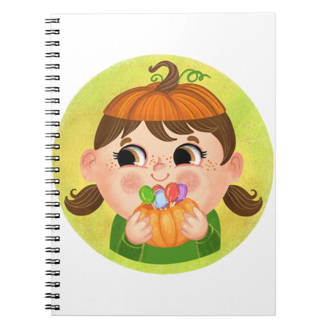 Cuaderno Chica lindo con disfraz de Halloween de calabaza (Frente)