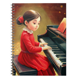 Cuaderno Chica lindo con vestido rojo tocando piano
