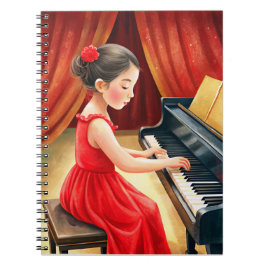 Cuaderno Chica lindo con vestido rojo tocando un piano