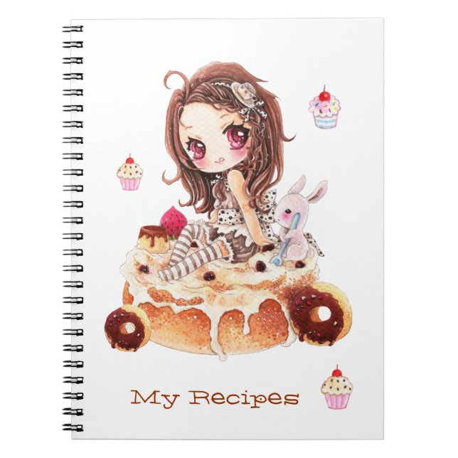 Cuaderno Chica lindo del chibi que se sienta en un bollo de (Frente)