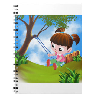 Cuaderno chica lindo jugando en el columpio