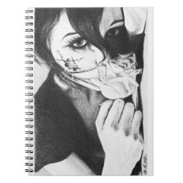 Cuaderno Chica llorando con arte de dibujo surrealista rosa