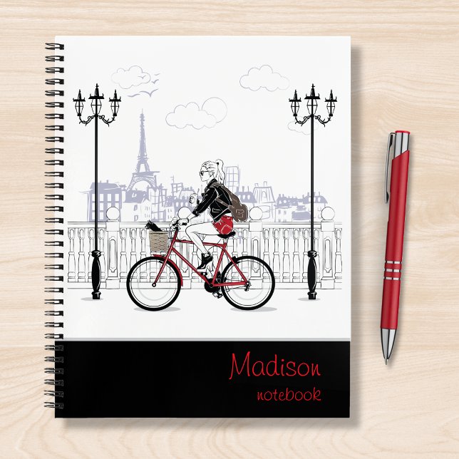 Cuaderno Chica moderno Ciclismo París Nombre personalizado (Subido por el creador)
