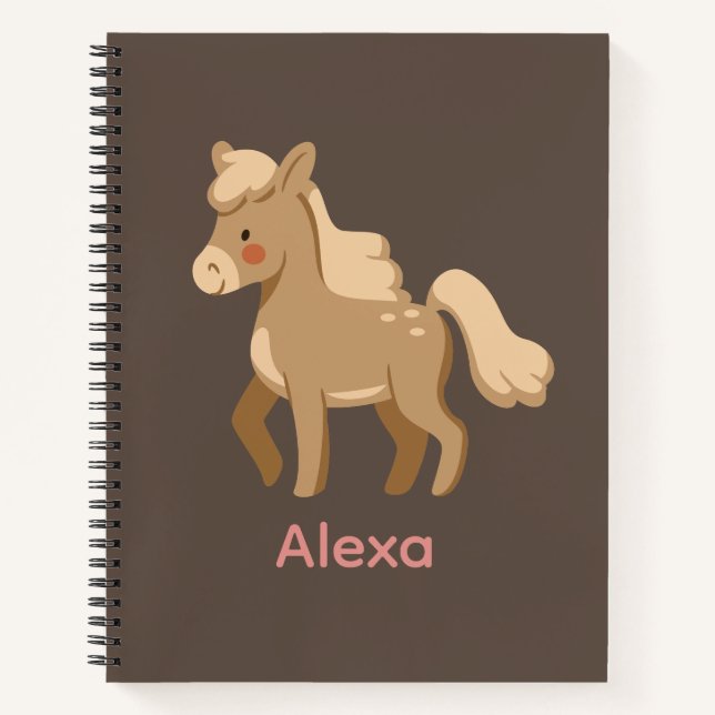 Cuaderno Chica Monogramado Personalizado del Caballo Pony (Anverso)