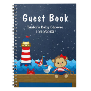 Cuaderno Chica Náutico Monkey Red Baby Shower Guest Book