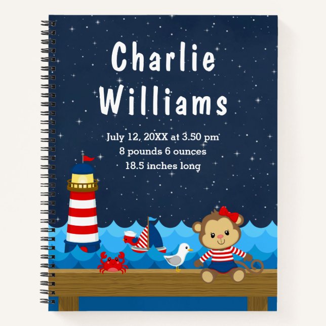 Cuaderno Chica Náutico Mono Estadísticas de Nacimiento de l (Anverso)