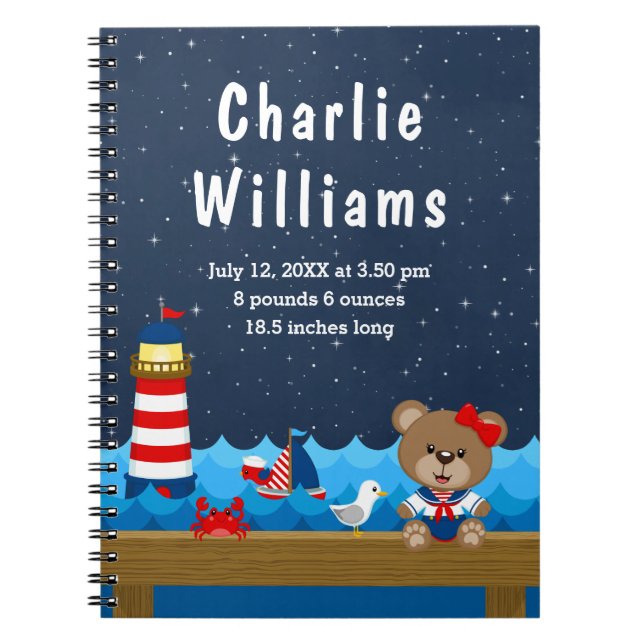 Cuaderno Chica Náutico Oso Estadísticas de Nacimiento de la (Frente)