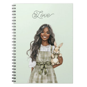 Cuaderno Chica negra con cordero marrón