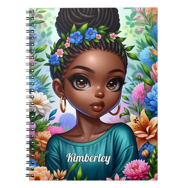 Cuaderno Chica negro afroamericano con trenzas (Frente)