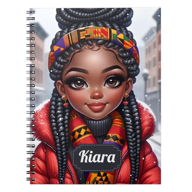 Cuaderno Chica negro afroamericano con trenzas (Frente)