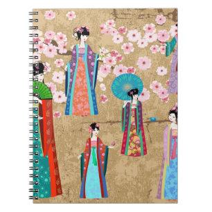 Cuaderno Chica oriental en trajes retro mejapaneses, chino,