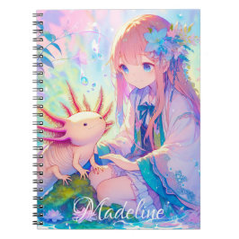 Cuaderno Chica Pastel Anime y un Axolotl personalizado