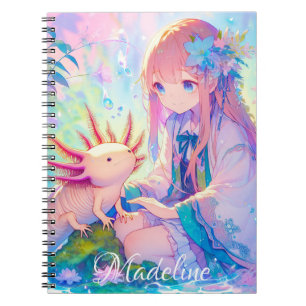 Cuaderno Chica Pastel Anime y un Axolotl personalizado