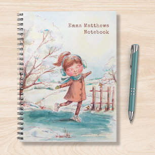 Cuaderno Chica Patinadora Sobre Hielo con Nombre Personaliz