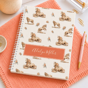 Cuaderno Chica Patrón de caballo de rosa melocotón capricho