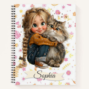 Cuaderno Chica rara linda acuarela con un gato