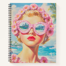 Chica Retro Beach con gafas de sol florales