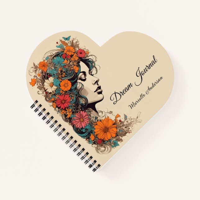 Cuaderno Chica retro con flores en el pelo (Anverso)