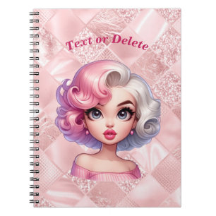 Cuaderno Chica Retro Glamour Animada Belleza Linda de Dibuj