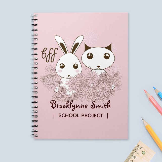 Cuaderno Chica Rosa Amiga Cartoon Gatito y Conejito Niños (Subido por el creador)