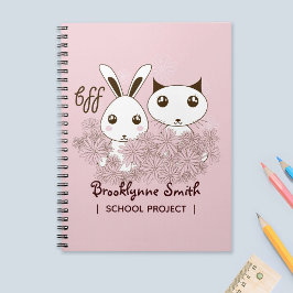 Cuaderno Chica rosa amiga del alma gatito y conejo de dibuj