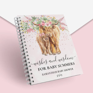 Cuaderno Chica rosa Floral Highland Cow Desearía Sabiduría