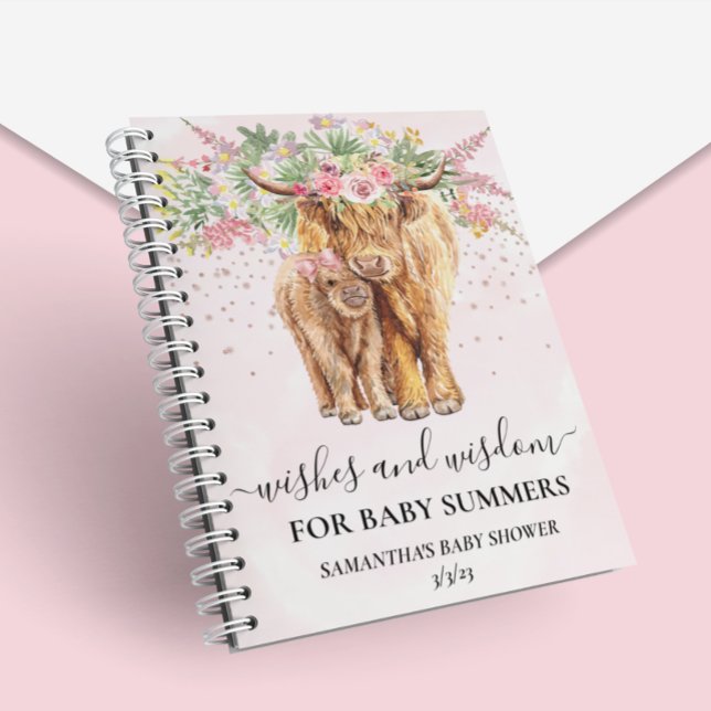 Cuaderno Chica rosa Floral Highland Cow Desearía Sabiduría (Subido por el creador)