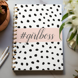 Cuaderno Chica rosa Pastel moderno Jefe y puntos negros