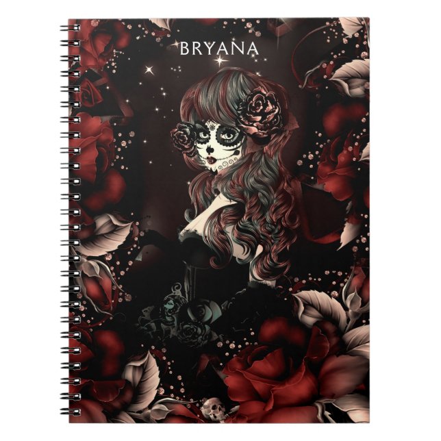 Cuaderno Chica Roses Rojos, el día de la muerte del cráneo  (Frente)
